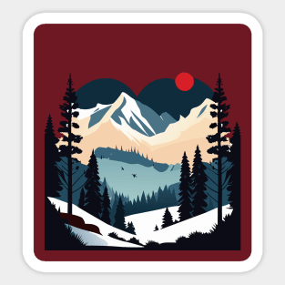 Winter Wonderland: Majestic Mountains and Snowy Trees Art Print Sticker